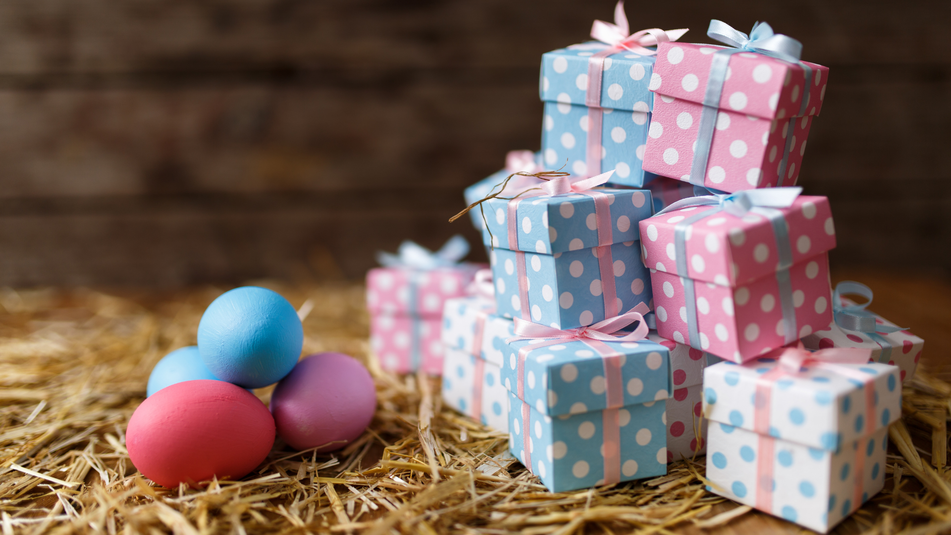 easter eggs and gift boxes